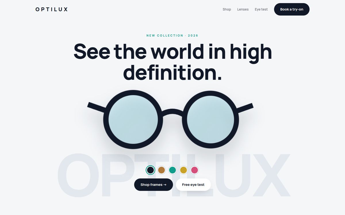 OptiLux — eyewear store — concept website preview