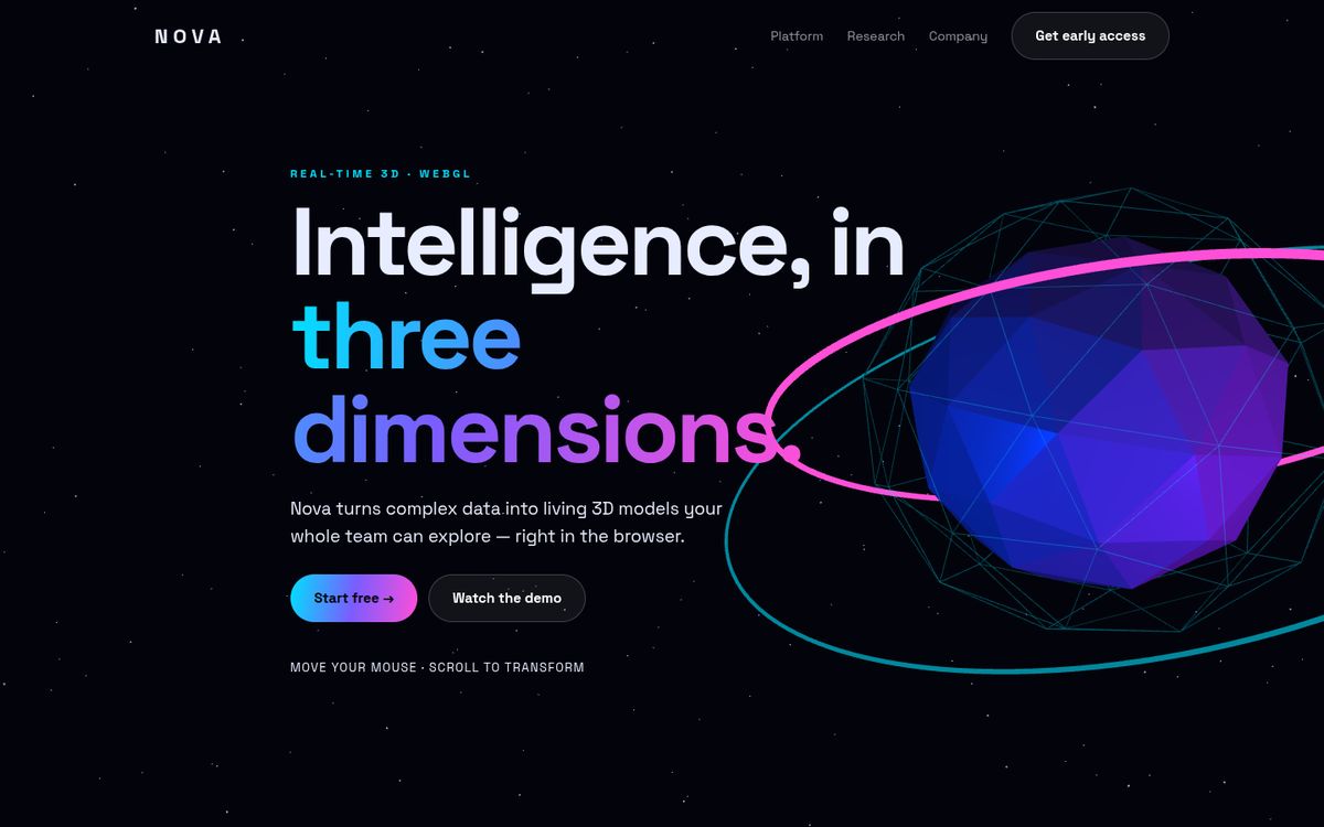 Nova — 3D website for an AI startup — concept website preview