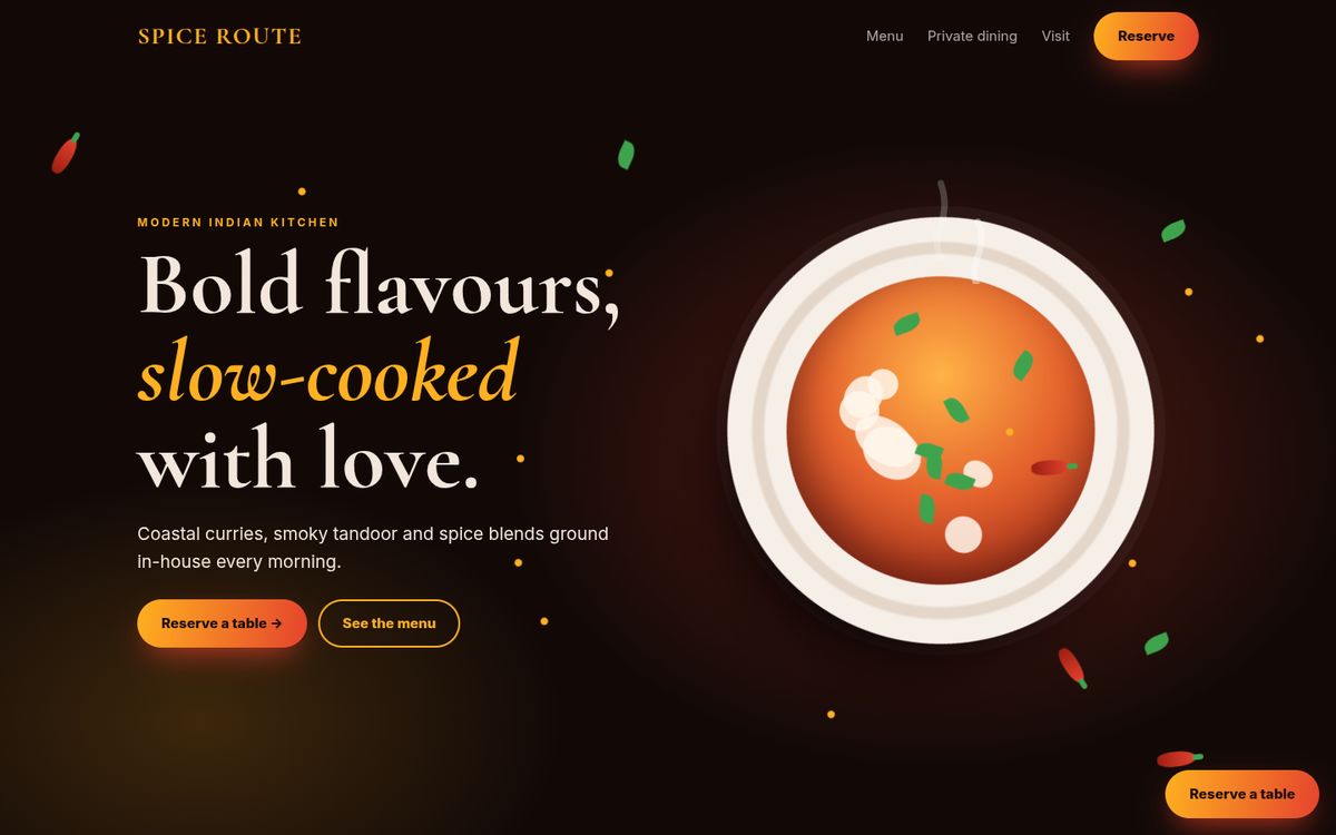 Spice Route — restaurant website — concept website preview