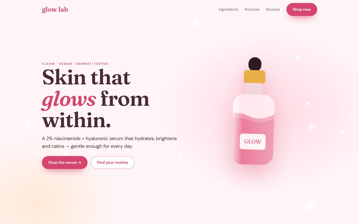 Glow Lab — skincare brand — concept website preview